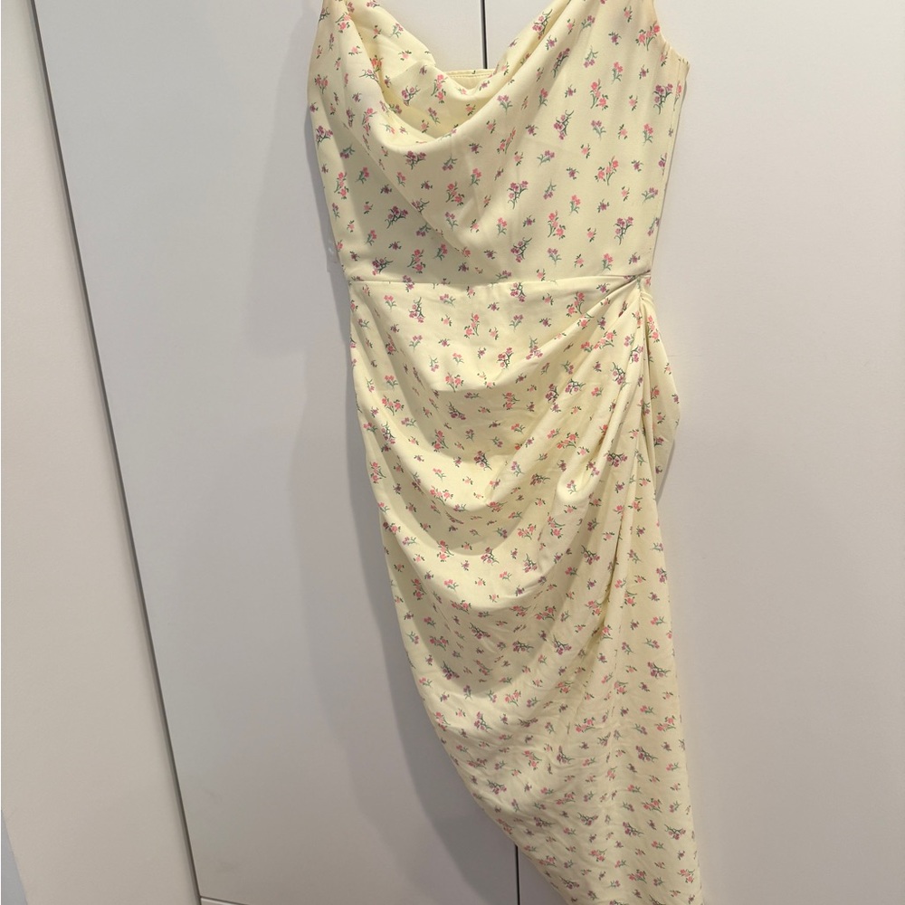 HOUSE OF CB YELLOW FLORAL MIDI DRESS